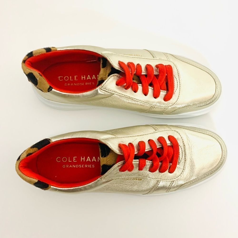 Cole Haan Gold Leather Funky Street Comfy Tennis Shoes size 7.5 - Picture 2 of 8